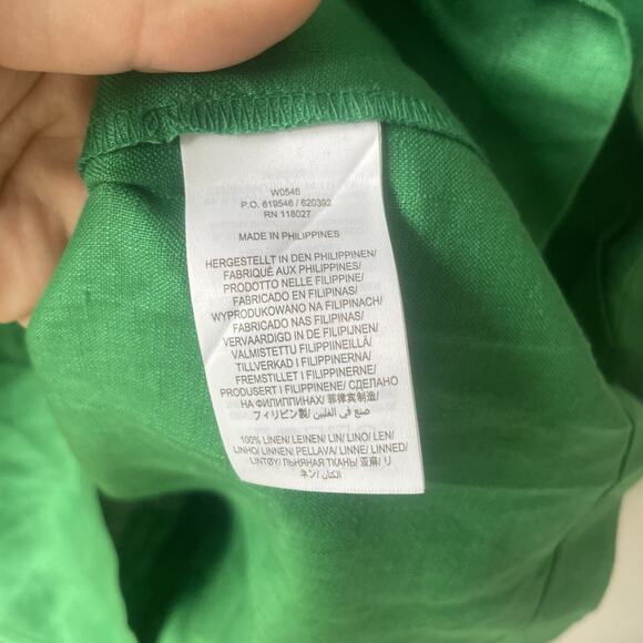 Boden Linen Sheath Dress‎ Womens Size 6R Green And Navy midi Bow - Picture 9 of 11